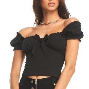 Milkmaid Blouse Ruffle Puff Sleeve Goth Top Black
